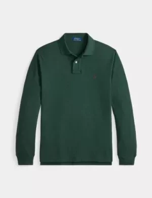 Polo Manches Longues Pique Mesh Slim Vert Fonce