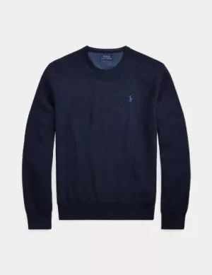 Pull Col Rond Coton Nid Abeille Bleu Fonce