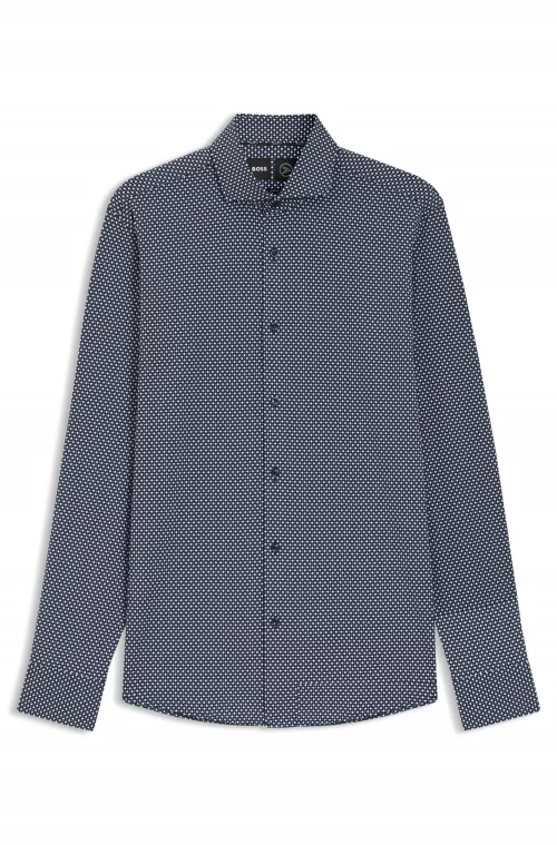 Chemise Manches Longues Ville Performance Losange Bleu Fonce