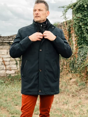 Grosse Piece Parka Nylon 3 Zips Blue Black Noir Fonce