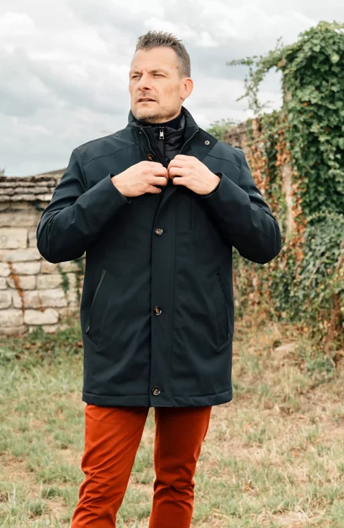 Grosse Piece Parka Nylon 3 Zips Blue Black Noir Fonce