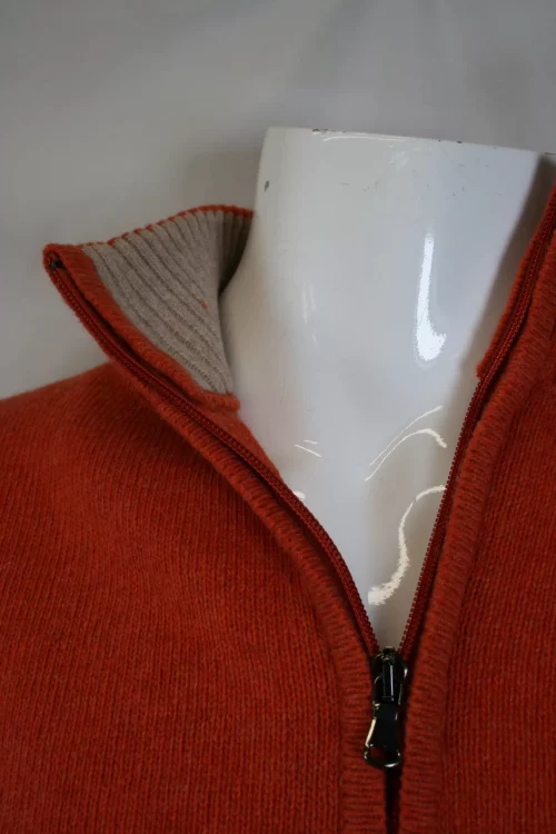 Pull Col Cheminee Lambswool 1/2 Zip Orange Fonce – Image 2