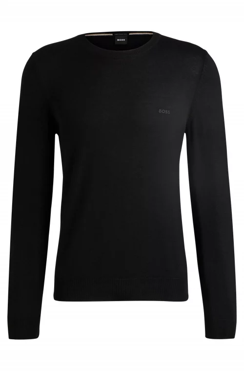 Pull Col Rond Merinos Rond Uni Noir Fonce