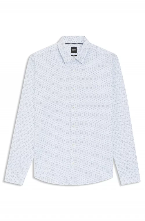 Chemise Manches Longues Ville Performance Imprime Geometrique Bleu Clair