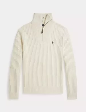 Pull Col Cheminee Coton & Laine Cotes 4*2 Beige Clair