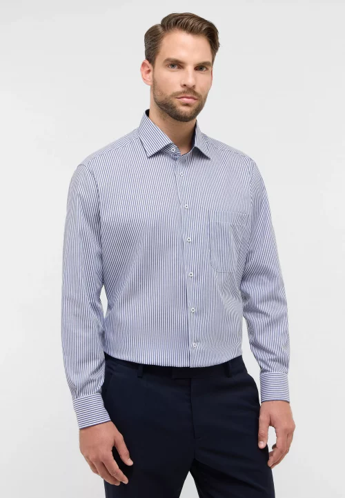 Chemise Manches Longues Ville Rayure Baton Bleu Moyen