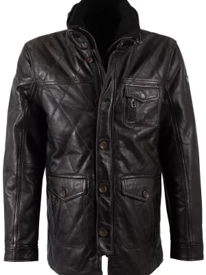 Cuir Blouson Agneau Piqures Losange Beige Fonce