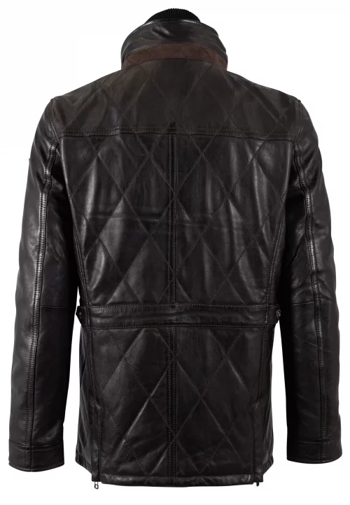 Cuir Blouson Agneau Piqures Losange Beige Fonce – Image 2