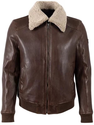 Cuir Blouson Agneau Bord Cote Beige Fonce
