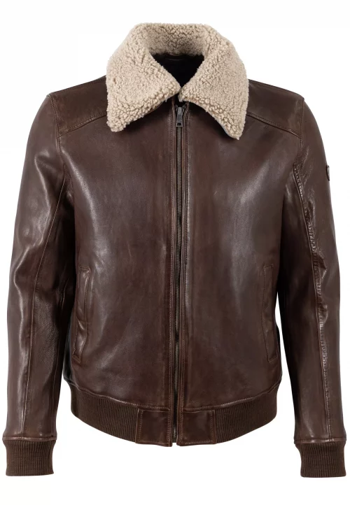 Cuir Blouson Agneau Bord Cote Beige Fonce
