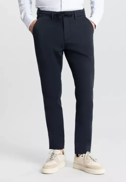 Pantalon Sport Lancaster Coton Elastique Cordon Bleu Fonce