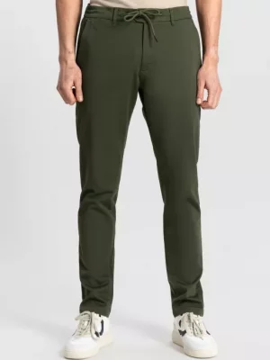 Pantalon Sport Lancaster Coton Elastique Cordon Kaki Fonce