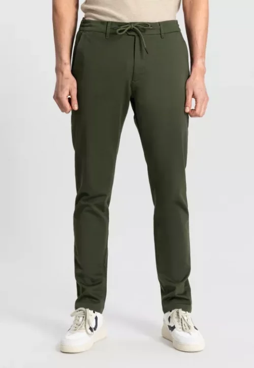 Pantalon Sport Lancaster Coton Elastique Cordon Kaki Fonce