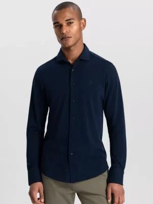 Chemise Manches Longues Sport Maille Piquee Bleu Fonce