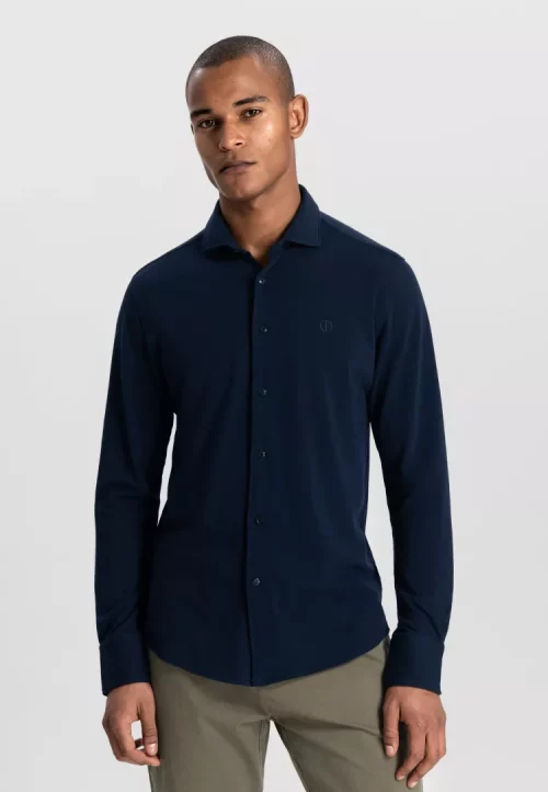 Chemise Manches Longues Sport Maille Piquee Bleu Fonce