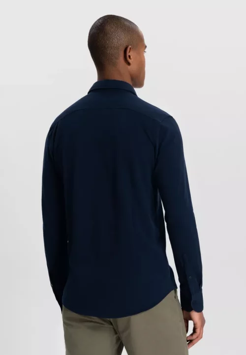 Chemise Manches Longues Sport Maille Piquee Bleu Fonce – Image 2