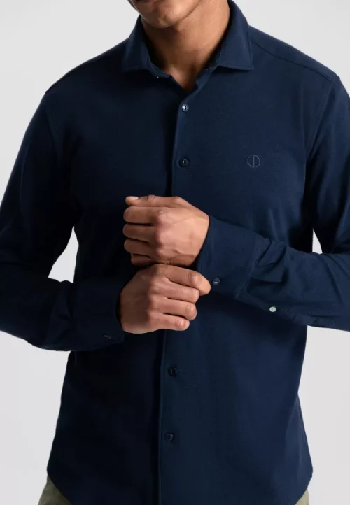 Chemise Manches Longues Sport Maille Piquee Bleu Fonce – Image 3