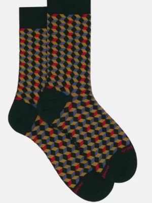 Accessoire Chaussettes Cubes Coton Vert Fonce