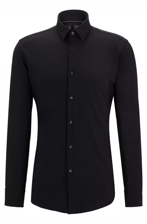 Chemise Manches Longues Ville Performance Uni Noir Fonce