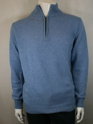 Pull Col Cheminee Lambswool 1/2 Zip Bleu Clair