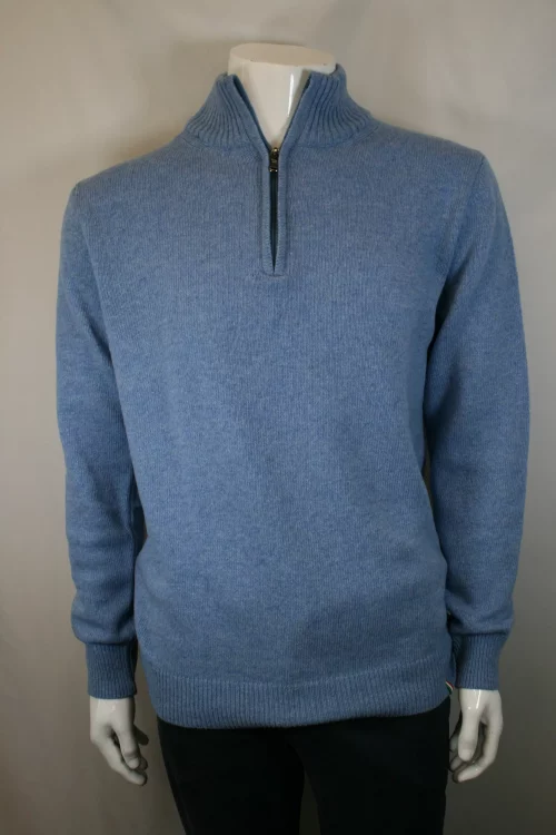 Pull Col Cheminee Lambswool 1/2 Zip Bleu Clair