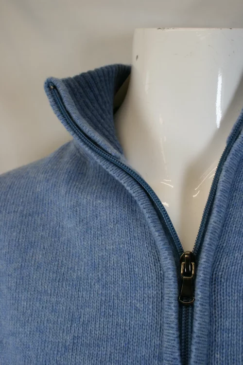 Pull Col Cheminee Lambswool 1/2 Zip Bleu Clair – Image 2