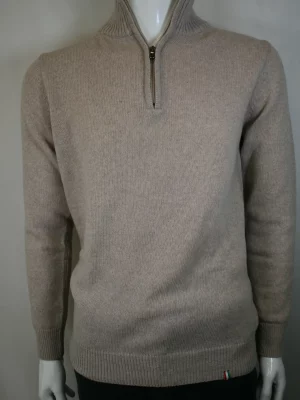 Pull Col Cheminee Lambswool 1/2 Zip Beige Clair