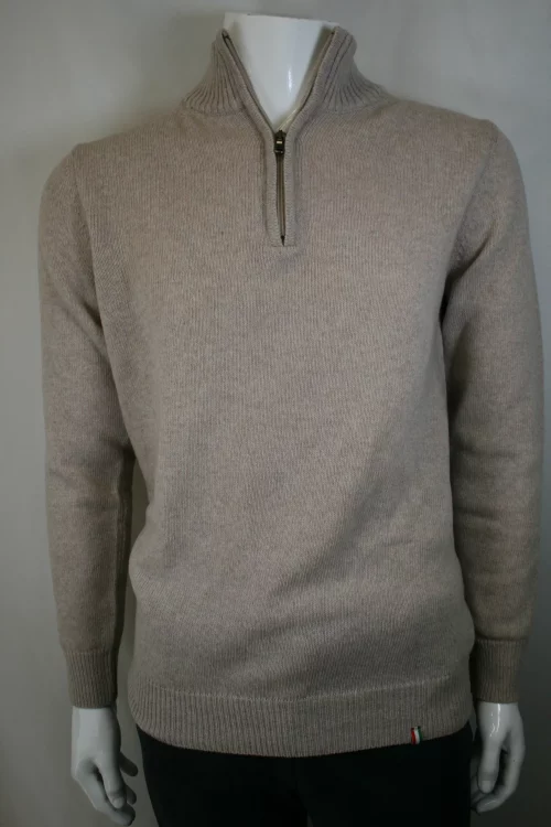 Pull Col Cheminee Lambswool 1/2 Zip Beige Clair