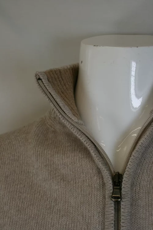 Pull Col Cheminee Lambswool 1/2 Zip Beige Clair – Image 2