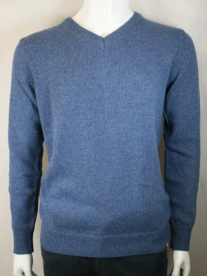 Pull Col V Lambswool V Bleu Moyen