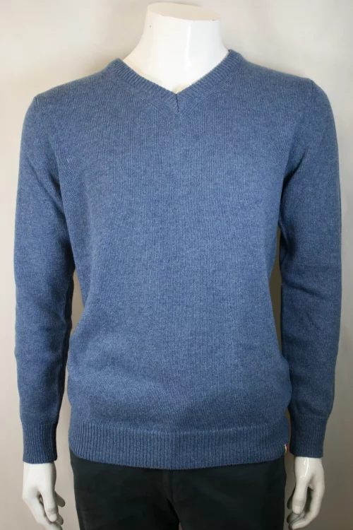 Pull Col V Lambswool V Bleu Moyen