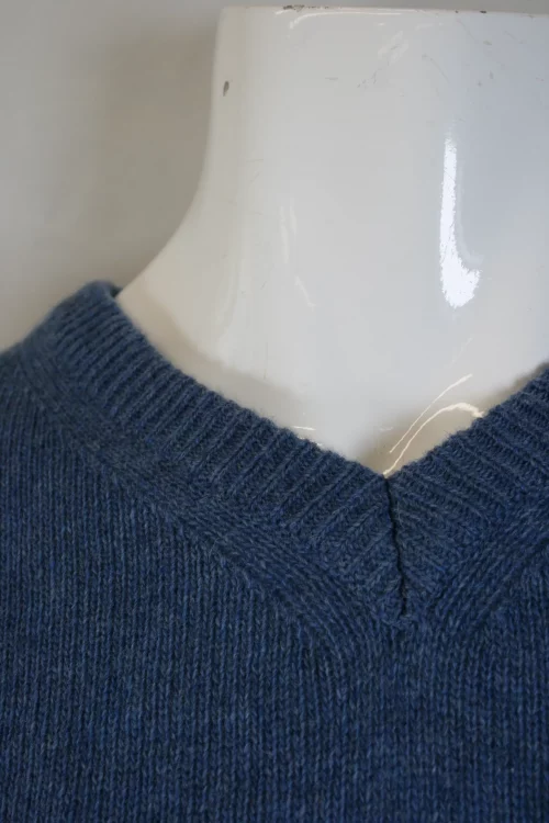 Pull Col V Lambswool V Bleu Moyen – Image 2