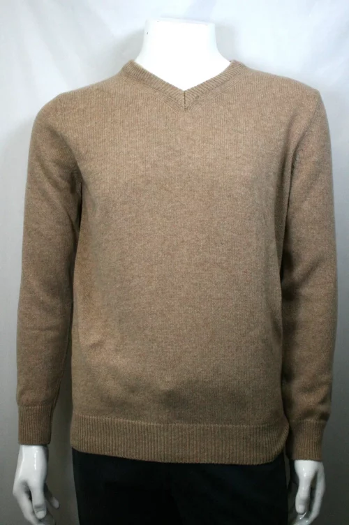 Pull Col V Lambswool V Beige Moyen