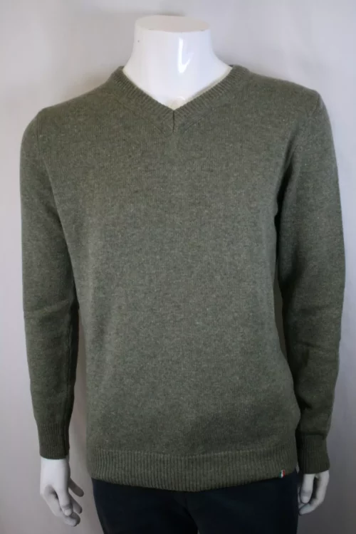 Pull Col V Lambswool V Vert Moyen