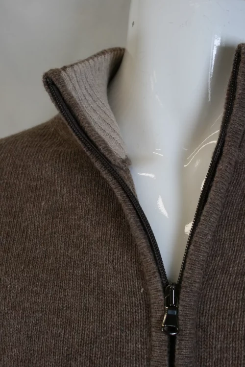 Gilet Manches Longues Lambswool Gilet Zip Beige Moyen – Image 2