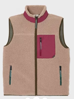 Gilet Manches Longues Sherpa Sans Manche Beige Moyen