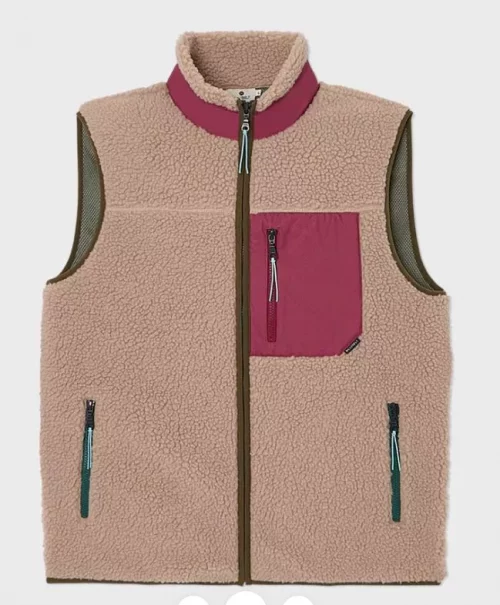 Gilet Manches Longues Sherpa Sans Manche Beige Moyen