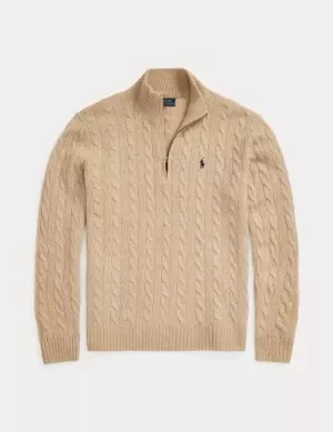 Pull Col Cheminee Laine & Cachemire Torsade Beige Moyen