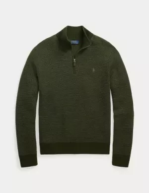 Pull Col Cheminee Fantaisie Jacquard 1/2 Zip Kaki Fonce