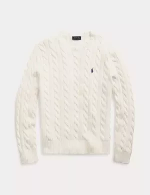 Pull Col Rond Torsade Coton Beige Clair