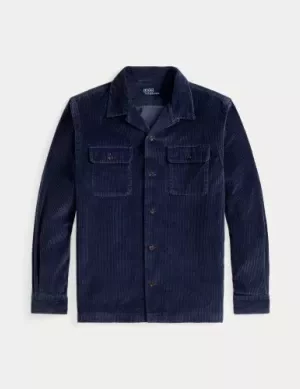 Chemise Manches Longues Sport Surchemise Velours Bleu Moyen