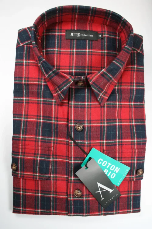 Chemise Manches Longues Sport Surchemise Carreau Rouge Rouge Moyen