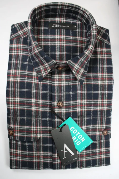 Chemise Manches Longues Sport Surchemise Carreau Bleu Bleu Fonce
