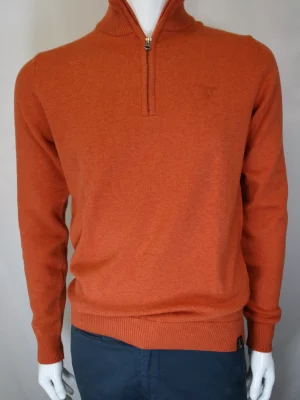 Pull Col Cheminee Coton Laine Orange Moyen