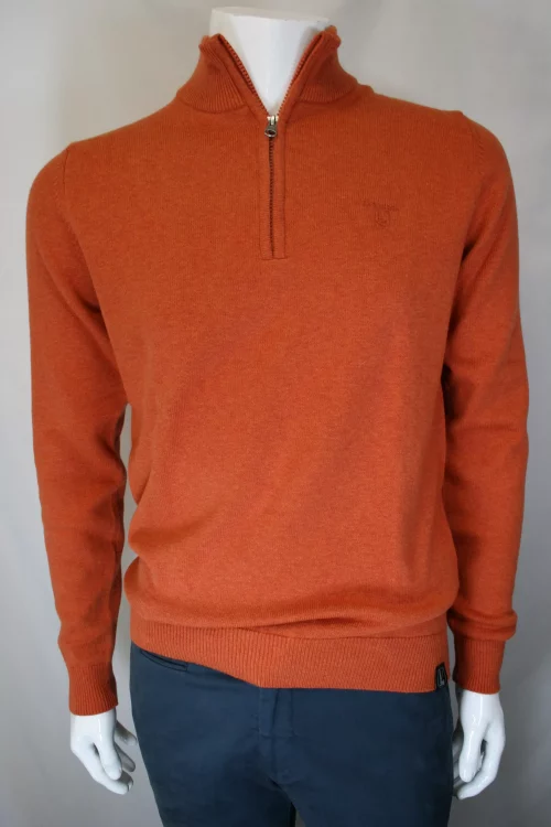 Pull Col Cheminee Coton Laine Orange Moyen