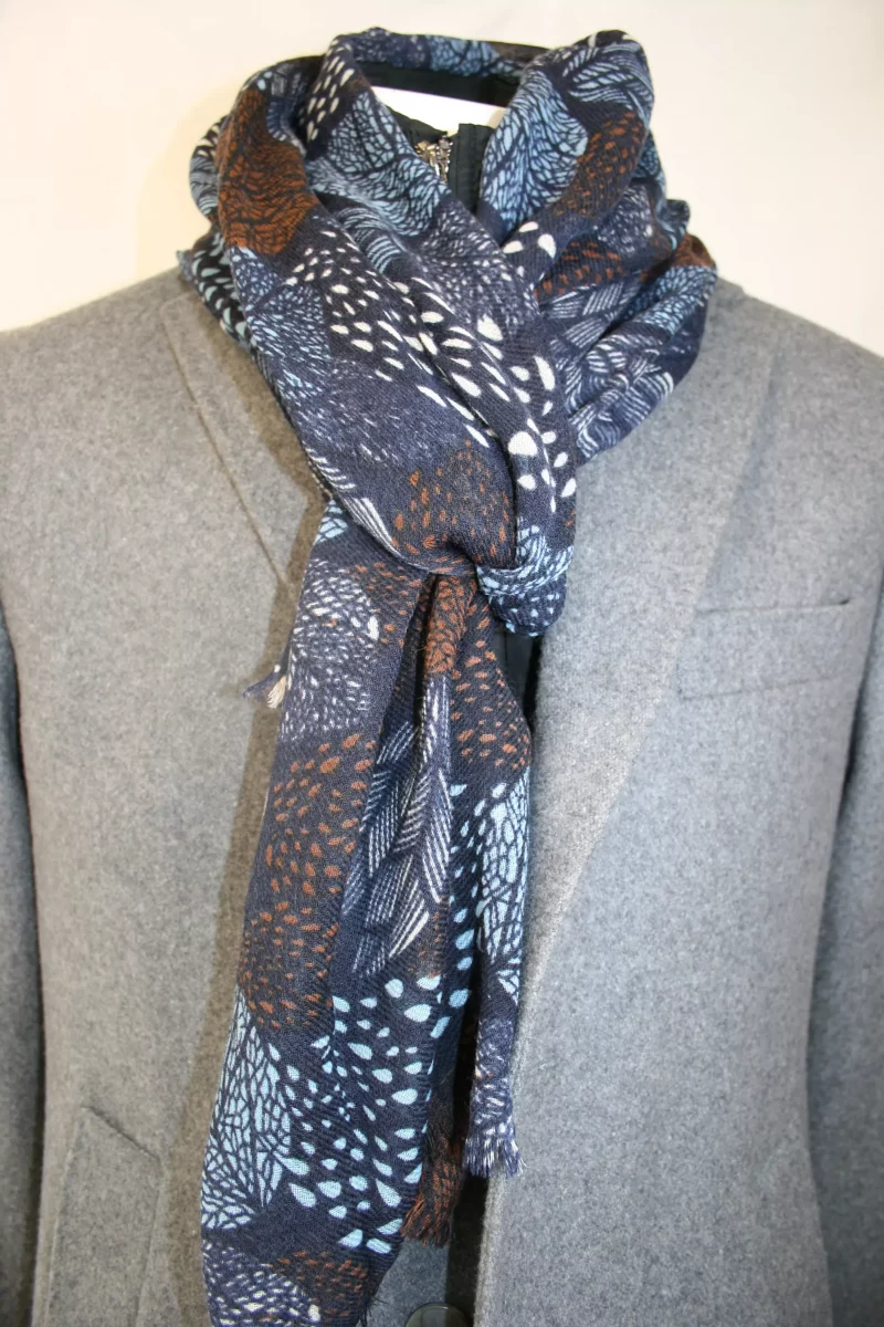 Accessoire Echarpe Laine Feuilles Beige Fonce