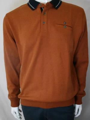 Polo Manches Longues French Rib Col Oppo Orange Moyen