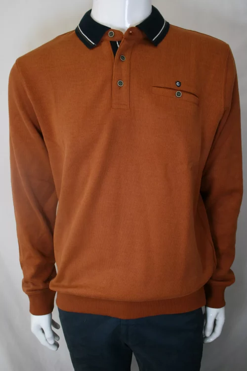 Polo Manches Longues French Rib Col Oppo Orange Moyen