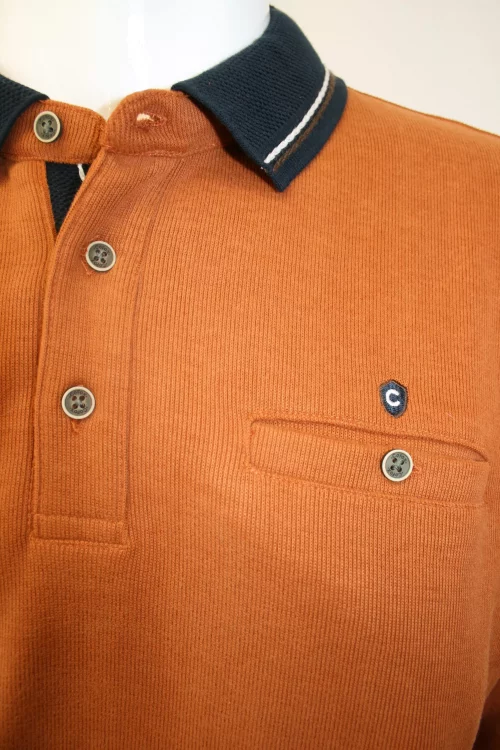 Polo Manches Longues French Rib Col Oppo Orange Moyen – Image 2