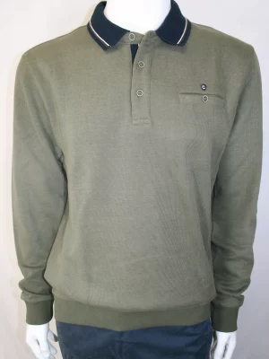 Polo Manches Longues French Rib Col Oppo Kaki Moyen